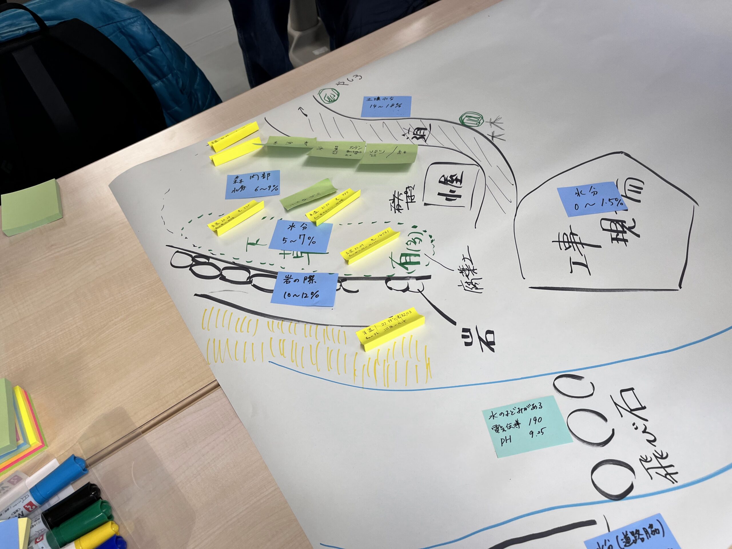 それぞれの観察結果を地図に書き込む